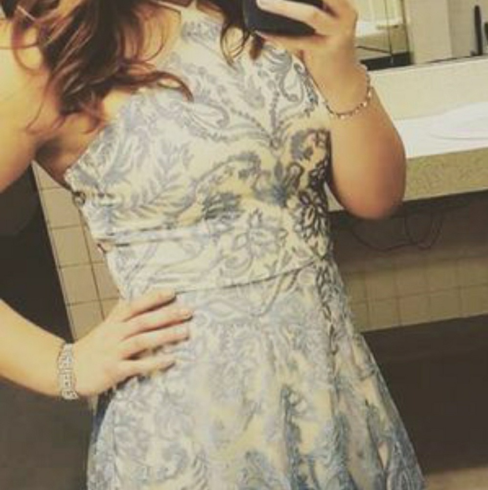 Creme/Light Blue Formal Gown